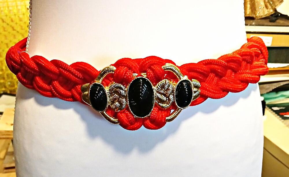 Taiwan Vintage Red Woven Braided Rope Statement Waist Belt